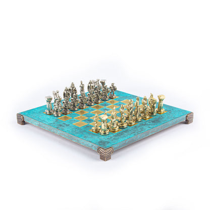 SPARTAN WARRIOR CHESS SET with gold/silver chessmen and bronze chessboard 28 x 28cm (Small) - Premium Chess from MANOPOULOS Chess & Backgammon - Just €168! Shop now at MANOPOULOS Chess & Backgammon