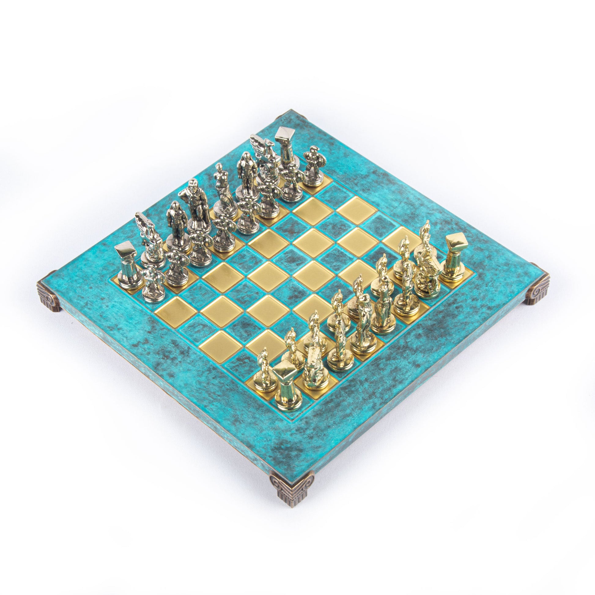 SPARTAN WARRIOR CHESS SET with gold/silver chessmen and bronze chessboard 28 x 28cm (Small) - Premium Chess from MANOPOULOS Chess & Backgammon - Just €168! Shop now at MANOPOULOS Chess & Backgammon