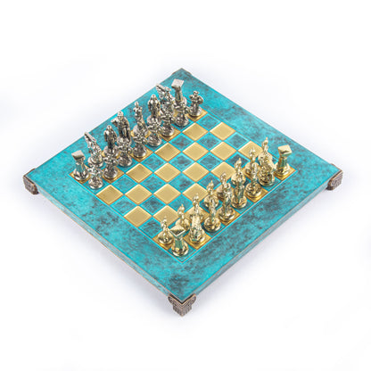 SPARTAN WARRIOR CHESS SET with gold/silver chessmen and bronze chessboard 28 x 28cm (Small) - Premium Chess from MANOPOULOS Chess & Backgammon - Just €168! Shop now at MANOPOULOS Chess & Backgammon