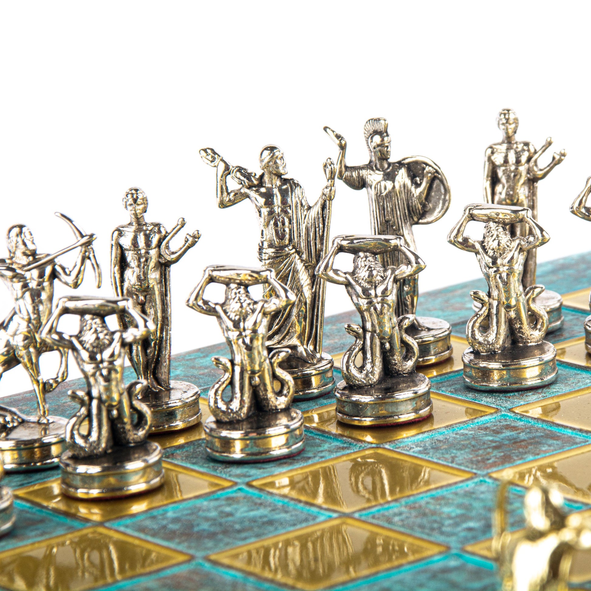 GIANTS' BATTLE CHESS SET with gold/silver chessmen and bronze chessboard 36 x 36cm (Medium) - Premium Chess from MANOPOULOS Chess & Backgammon - Just €210! Shop now at MANOPOULOS Chess & Backgammon