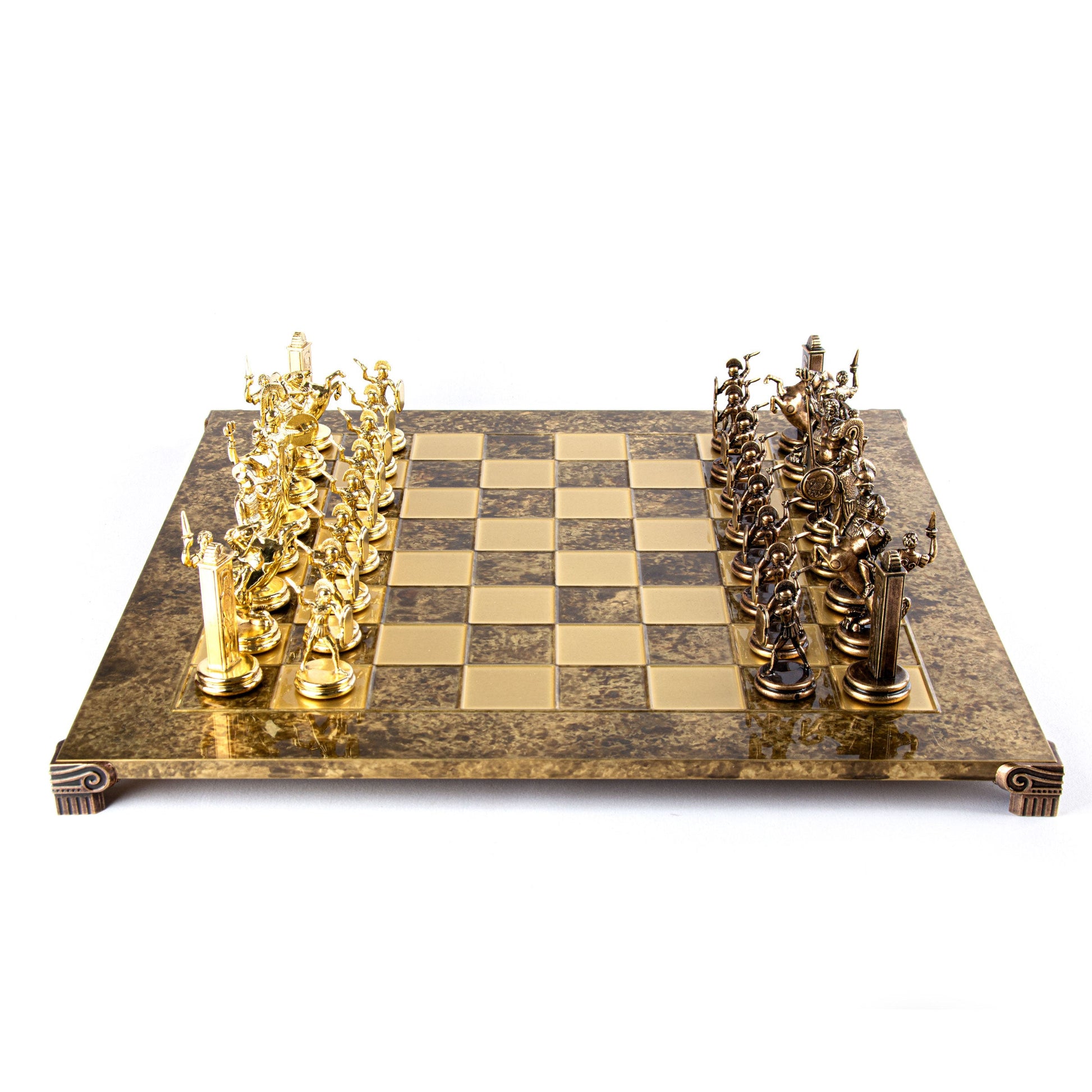 GREEK MYTHOLOGY CHESS SET with gold/brown chessmen and bronze chessboard 54 x 54cm (Extra Large) - Premium Chess from MANOPOULOS Chess & Backgammon - Just €585! Shop now at MANOPOULOS Chess & Backgammon