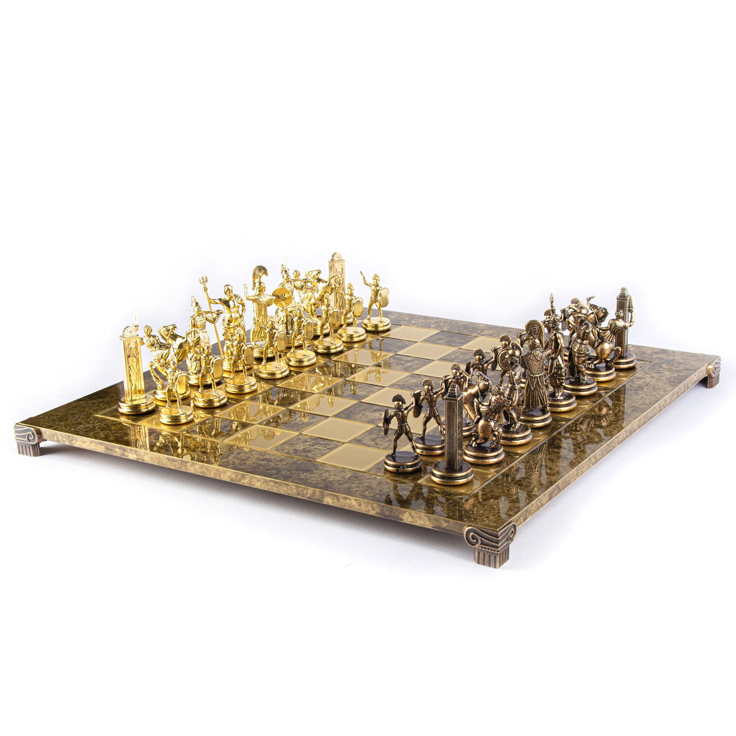 GREEK MYTHOLOGY CHESS SET with gold/brown chessmen and bronze chessboard 54 x 54cm (Extra Large) - Premium Chess from MANOPOULOS Chess & Backgammon - Just €585! Shop now at MANOPOULOS Chess & Backgammon