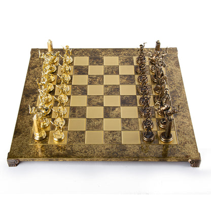 GREEK MYTHOLOGY CHESS SET with gold/brown chessmen and bronze chessboard 54 x 54cm (Extra Large) - Premium Chess from MANOPOULOS Chess & Backgammon - Just €585! Shop now at MANOPOULOS Chess & Backgammon