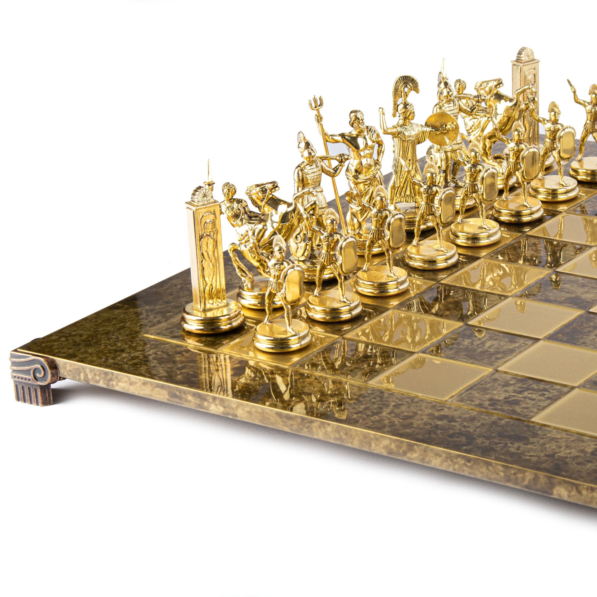 GREEK MYTHOLOGY CHESS SET with gold/brown chessmen and bronze chessboard 54 x 54cm (Extra Large) - Premium Chess from MANOPOULOS Chess & Backgammon - Just €585! Shop now at MANOPOULOS Chess & Backgammon