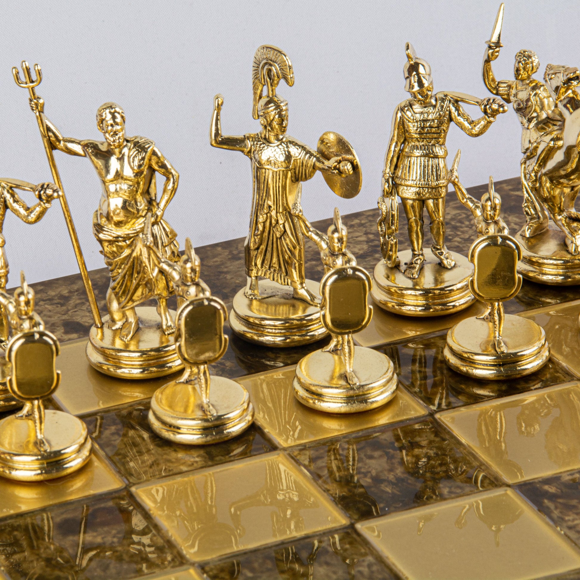 GREEK MYTHOLOGY CHESS SET with gold/brown chessmen and bronze chessboard 54 x 54cm (Extra Large) - Premium Chess from MANOPOULOS Chess & Backgammon - Just €585! Shop now at MANOPOULOS Chess & Backgammon