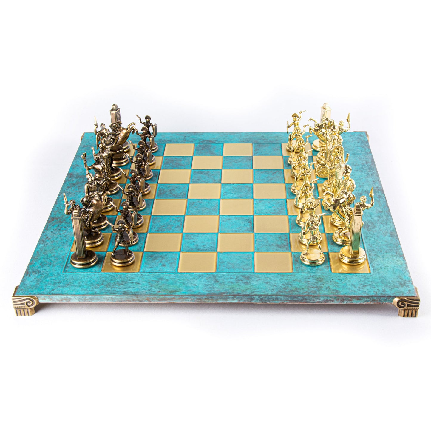 GREEK MYTHOLOGY CHESS SET with gold/brown chessmen and bronze chessboard 54 x 54cm (Extra Large) - Premium Chess from MANOPOULOS Chess & Backgammon - Just €585! Shop now at MANOPOULOS Chess & Backgammon