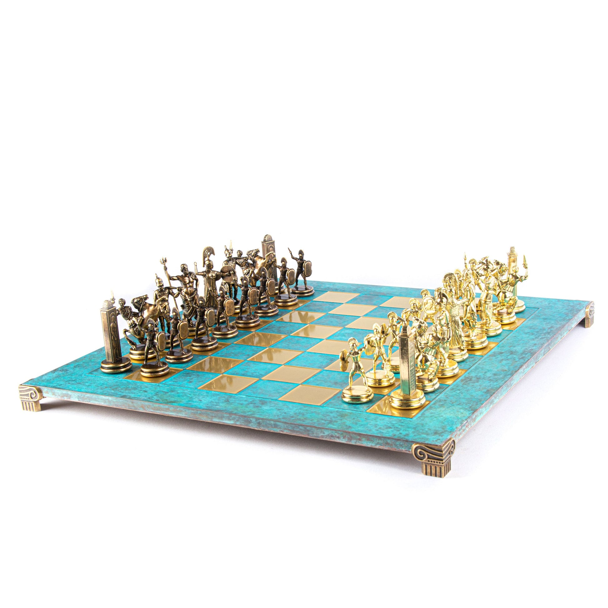 GREEK MYTHOLOGY CHESS SET with gold/brown chessmen and bronze chessboard 54 x 54cm (Extra Large) - Premium Chess from MANOPOULOS Chess & Backgammon - Just €585! Shop now at MANOPOULOS Chess & Backgammon