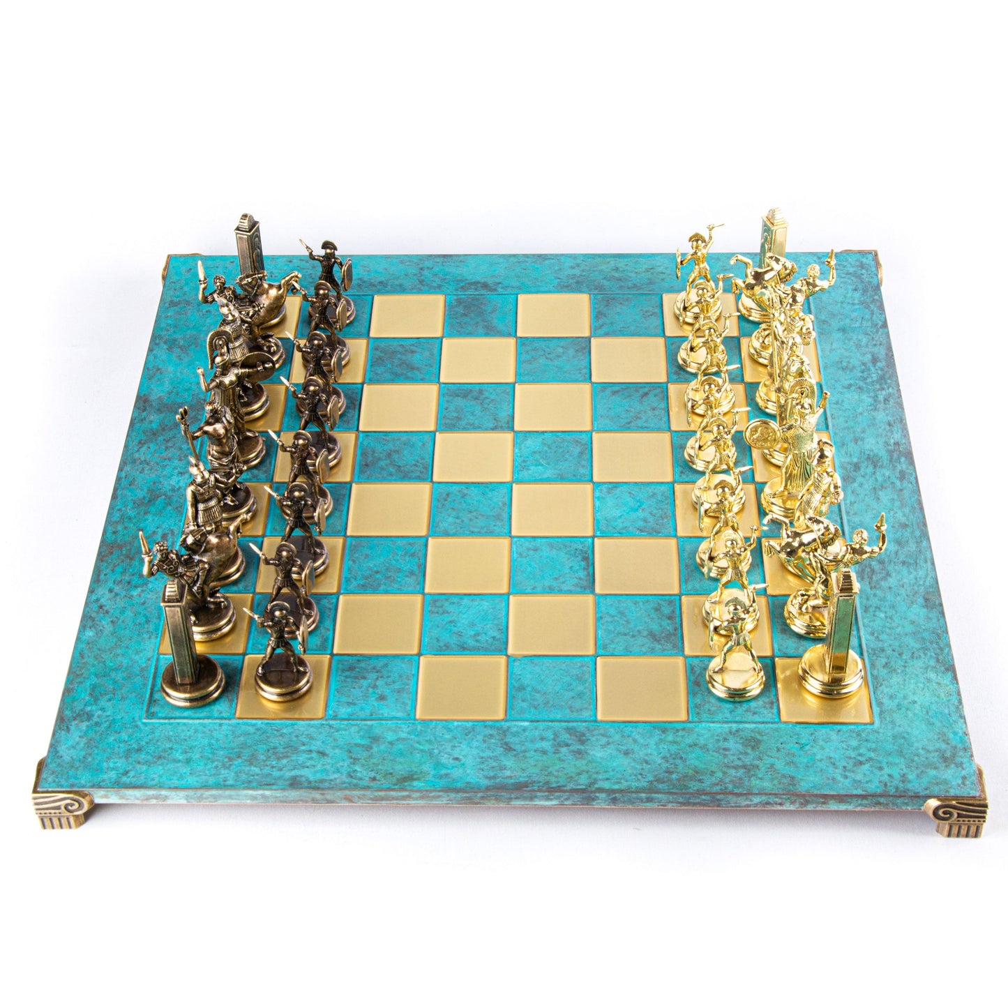 GREEK MYTHOLOGY CHESS SET with gold/brown chessmen and bronze chessboard 54 x 54cm (Extra Large) - Premium Chess from MANOPOULOS Chess & Backgammon - Just €585! Shop now at MANOPOULOS Chess & Backgammon