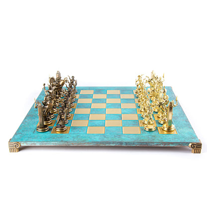 GREEK MYTHOLOGY CHESS SET with gold/brown chessmen and bronze chessboard 54 x 54cm (Extra Large) - Premium Chess from MANOPOULOS Chess & Backgammon - Just €585! Shop now at MANOPOULOS Chess & Backgammon