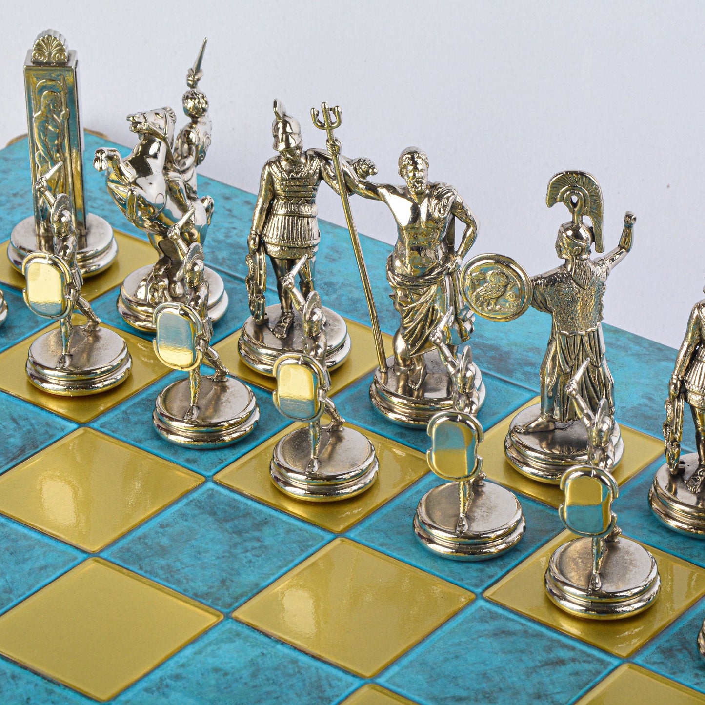 GREEK MYTHOLOGY CHESS SET with gold/silver chessmen and bronze chessboard 54 x 54cm (Extra Large) - Premium Chess from MANOPOULOS Chess & Backgammon - Just €585! Shop now at MANOPOULOS Chess & Backgammon