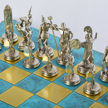 GREEK MYTHOLOGY CHESS SET with gold/silver chessmen and bronze chessboard 54 x 54cm (Extra Large) - Premium Chess from MANOPOULOS Chess & Backgammon - Just €585! Shop now at MANOPOULOS Chess & Backgammon