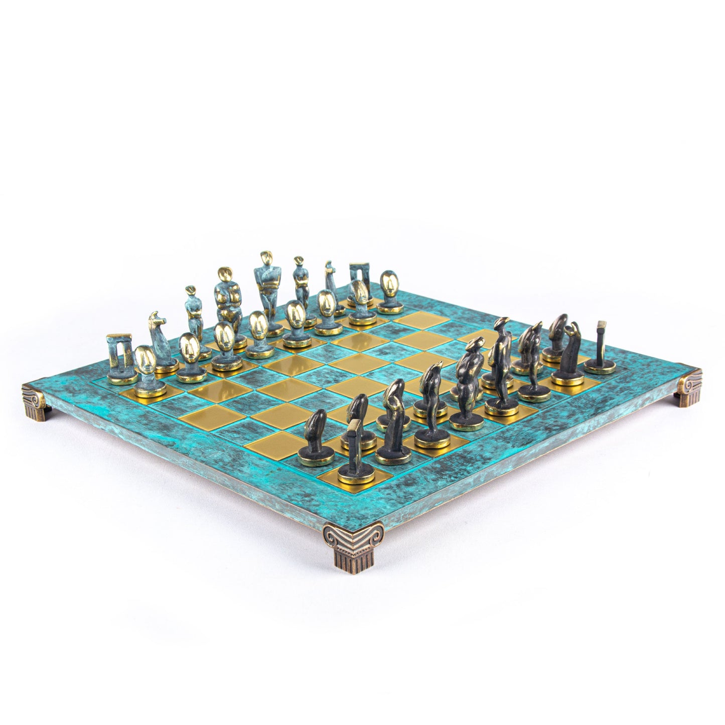 Handcrafted Solid Brass Cycladic Art Chess Set, Blue & Brown (Large) - Premium Chess from MANOPOULOS Chess & Backgammon - Just €320! Shop now at MANOPOULOS Chess & Backgammon