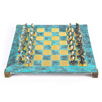 Handcrafted Solid Brass Cycladic Art Chess Set, Blue & Brown (Large) - Premium Chess from MANOPOULOS Chess & Backgammon - Just €320! Shop now at MANOPOULOS Chess & Backgammon