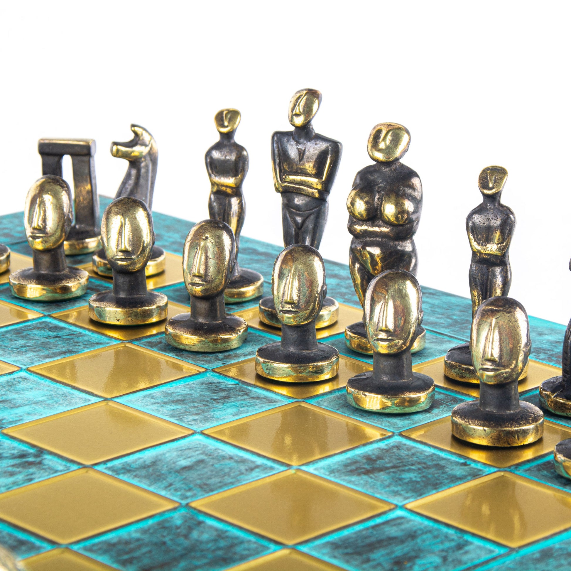 Handcrafted Solid Brass Cycladic Art Chess Set, Blue & Brown (Large) - Premium Chess from MANOPOULOS Chess & Backgammon - Just €320! Shop now at MANOPOULOS Chess & Backgammon