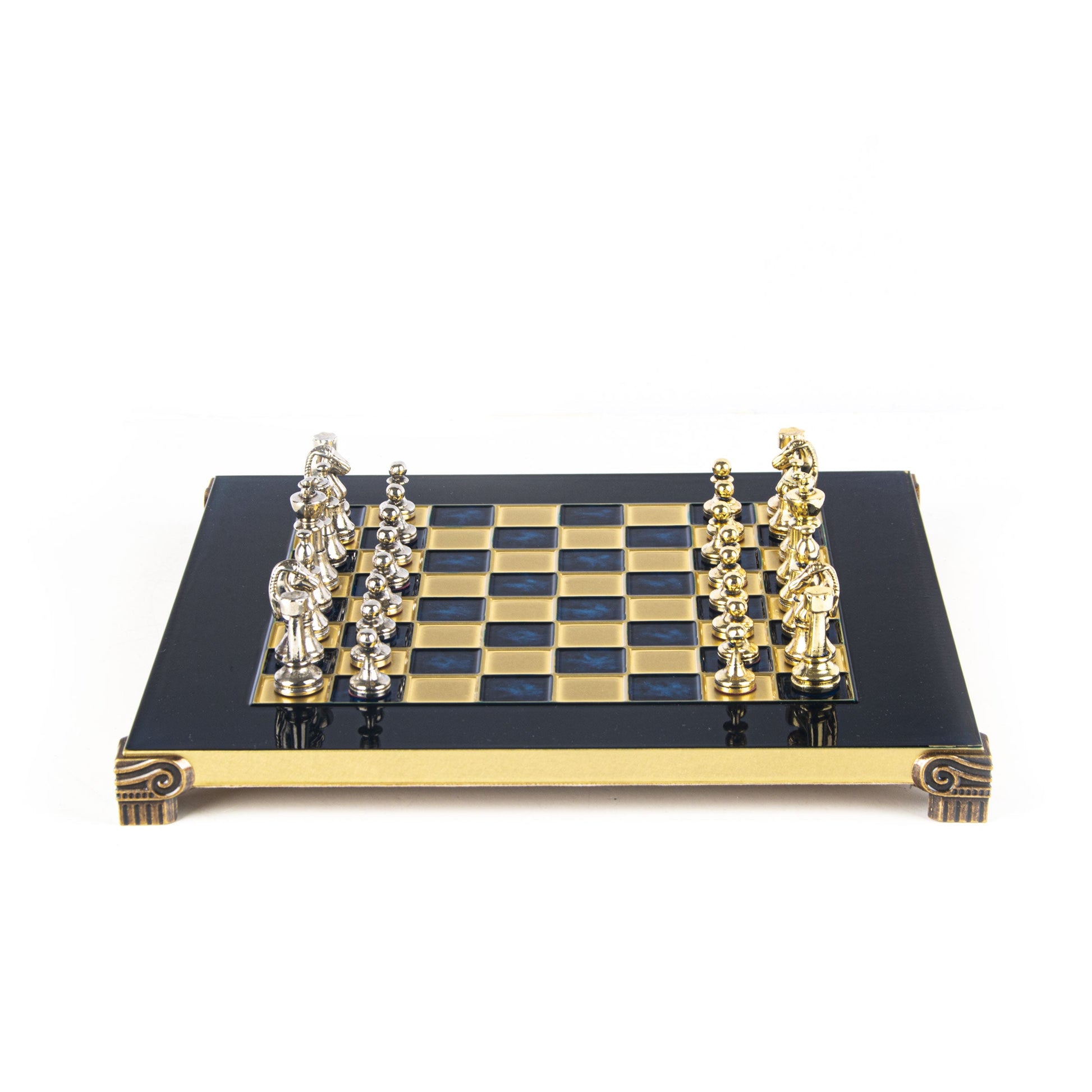 CLASSIC METAL STAUNTON CHESS SET with gold/silver chessmen and bronze chessboard 28 x 28cm (Small) - Premium Chess from MANOPOULOS Chess & Backgammon - Just €168! Shop now at MANOPOULOS Chess & Backgammon