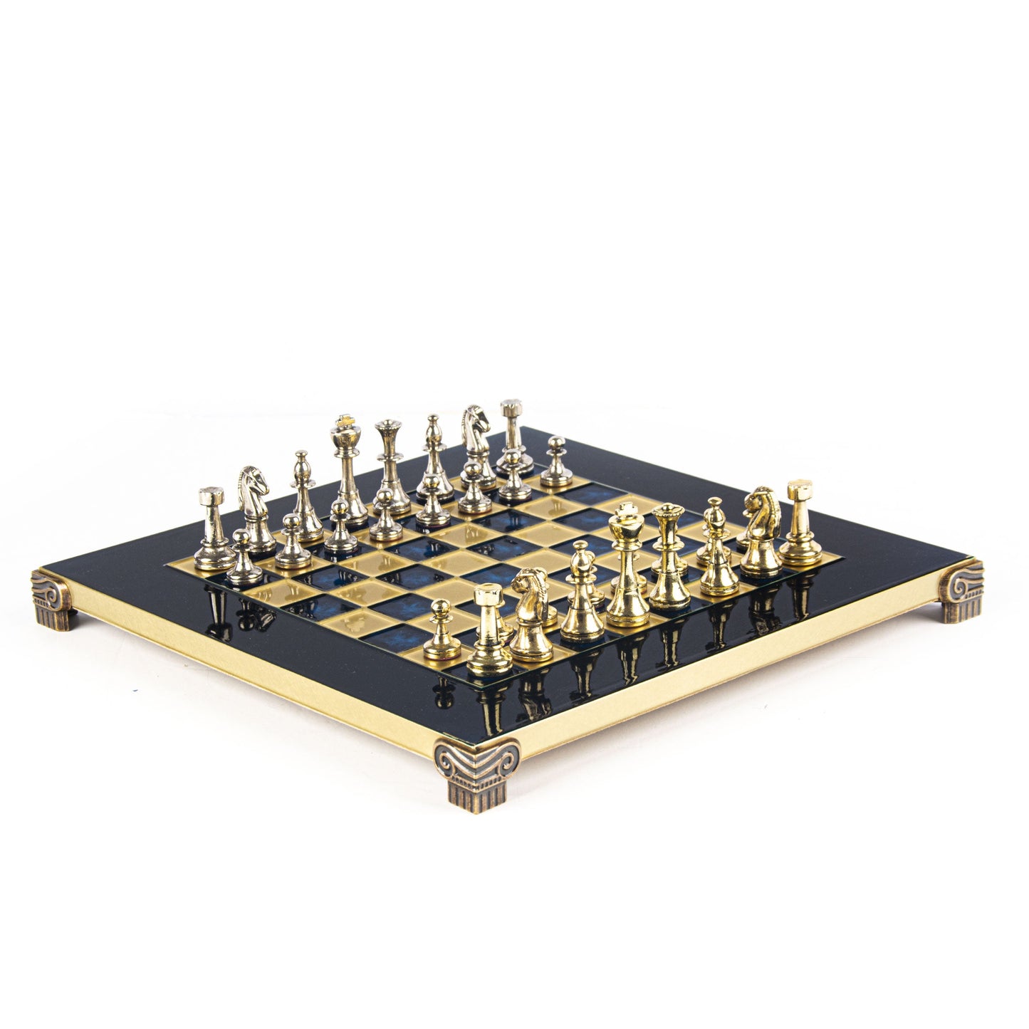 CLASSIC METAL STAUNTON CHESS SET with gold/silver chessmen and bronze chessboard 28 x 28cm (Small) - Premium Chess from MANOPOULOS Chess & Backgammon - Just €168! Shop now at MANOPOULOS Chess & Backgammon