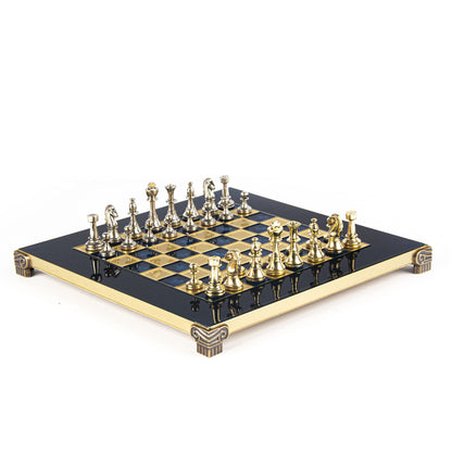 CLASSIC METAL STAUNTON CHESS SET with gold/silver chessmen and bronze chessboard 28 x 28cm (Small) - Premium Chess from MANOPOULOS Chess & Backgammon - Just €168! Shop now at MANOPOULOS Chess & Backgammon