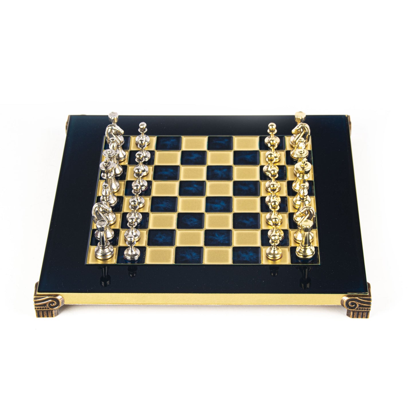 CLASSIC METAL STAUNTON CHESS SET with gold/silver chessmen and bronze chessboard 28 x 28cm (Small) - Premium Chess from MANOPOULOS Chess & Backgammon - Just €168! Shop now at MANOPOULOS Chess & Backgammon