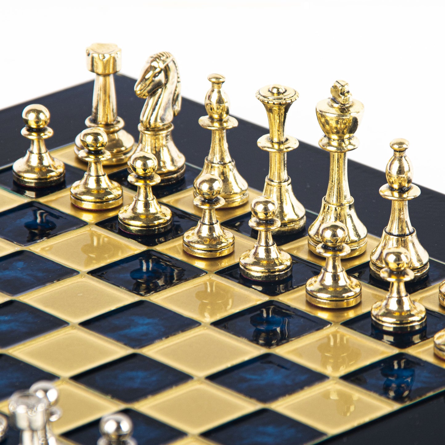 CLASSIC METAL STAUNTON CHESS SET with gold/silver chessmen and bronze chessboard 28 x 28cm (Small) - Premium Chess from MANOPOULOS Chess & Backgammon - Just €168! Shop now at MANOPOULOS Chess & Backgammon