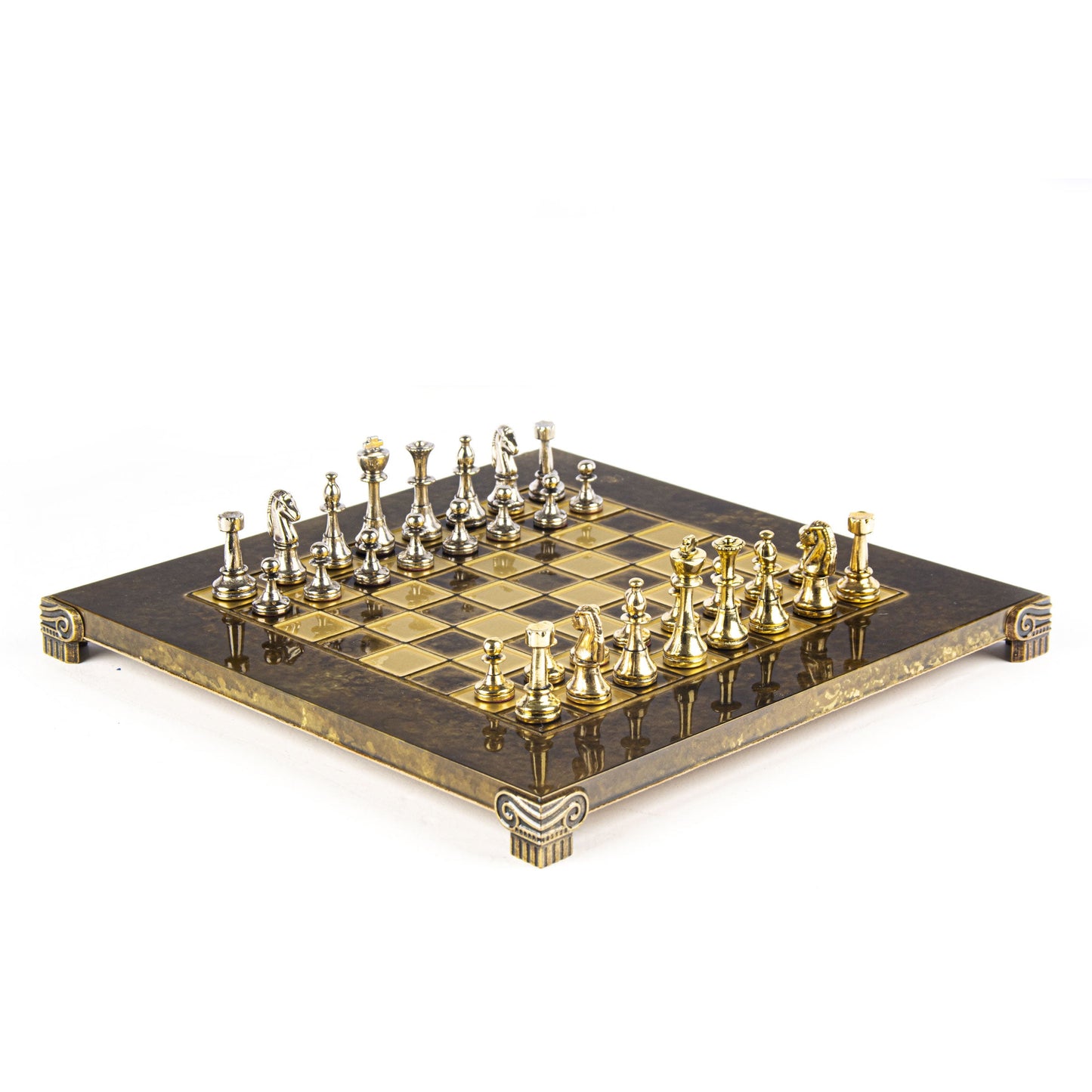 CLASSIC METAL STAUNTON CHESS SET with gold/silver chessmen and bronze chessboard 28 x 28cm (Small) - Premium Chess from MANOPOULOS Chess & Backgammon - Just €168! Shop now at MANOPOULOS Chess & Backgammon