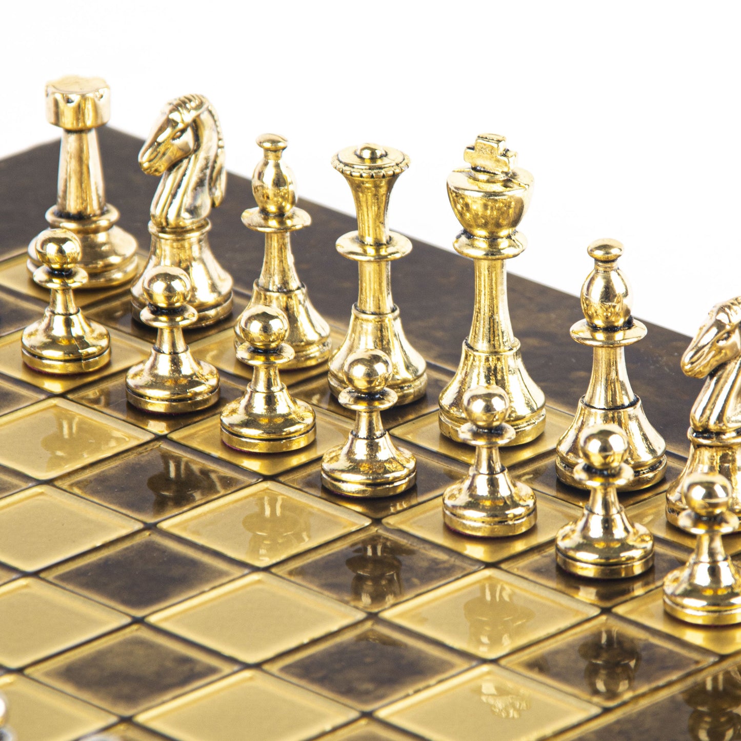 CLASSIC METAL STAUNTON CHESS SET with gold/silver chessmen and bronze chessboard 28 x 28cm (Small) - Premium Chess from MANOPOULOS Chess & Backgammon - Just €168! Shop now at MANOPOULOS Chess & Backgammon