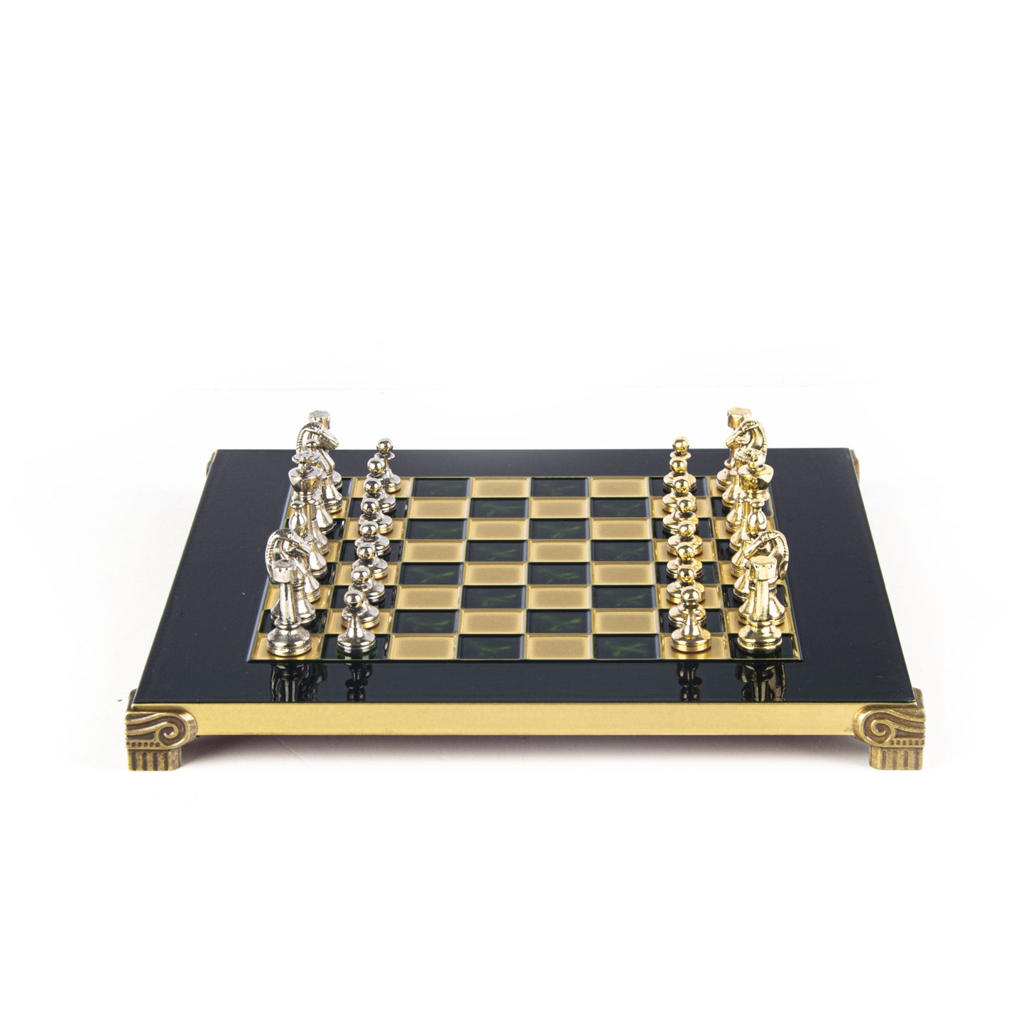 CLASSIC METAL STAUNTON CHESS SET with gold/silver chessmen and bronze chessboard 28 x 28cm (Small) - Premium Chess from MANOPOULOS Chess & Backgammon - Just €168! Shop now at MANOPOULOS Chess & Backgammon