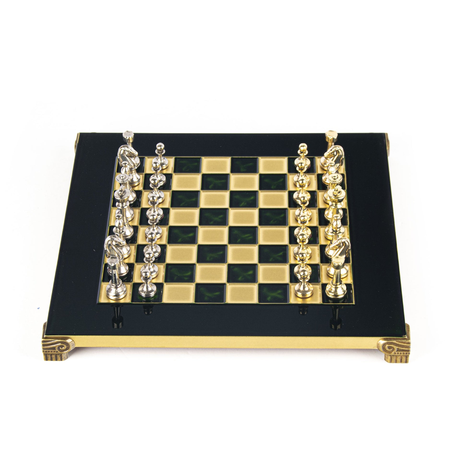 CLASSIC METAL STAUNTON CHESS SET with gold/silver chessmen and bronze chessboard 28 x 28cm (Small) - Premium Chess from MANOPOULOS Chess & Backgammon - Just €168! Shop now at MANOPOULOS Chess & Backgammon