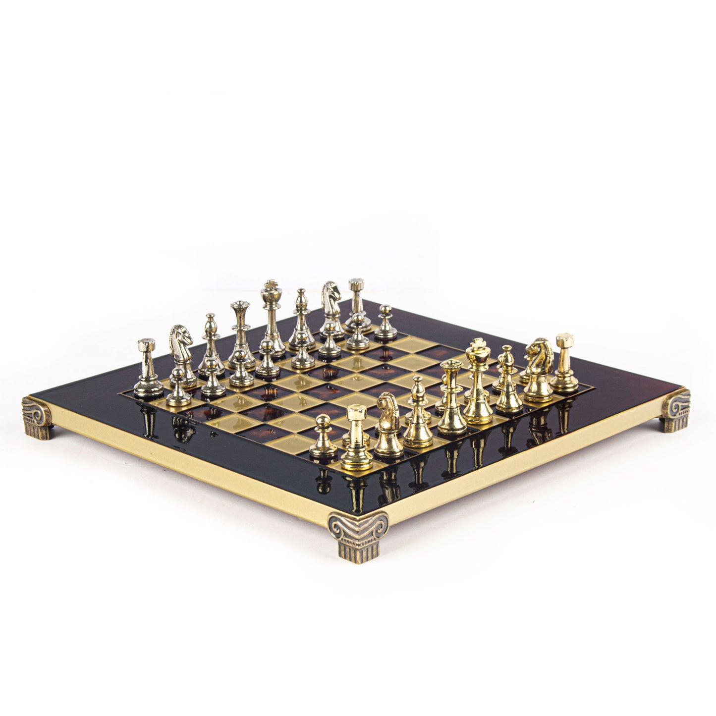 CLASSIC METAL STAUNTON CHESS SET with gold/silver chessmen and bronze chessboard 28 x 28cm (Small) - Premium Chess from MANOPOULOS Chess & Backgammon - Just €168! Shop now at MANOPOULOS Chess & Backgammon