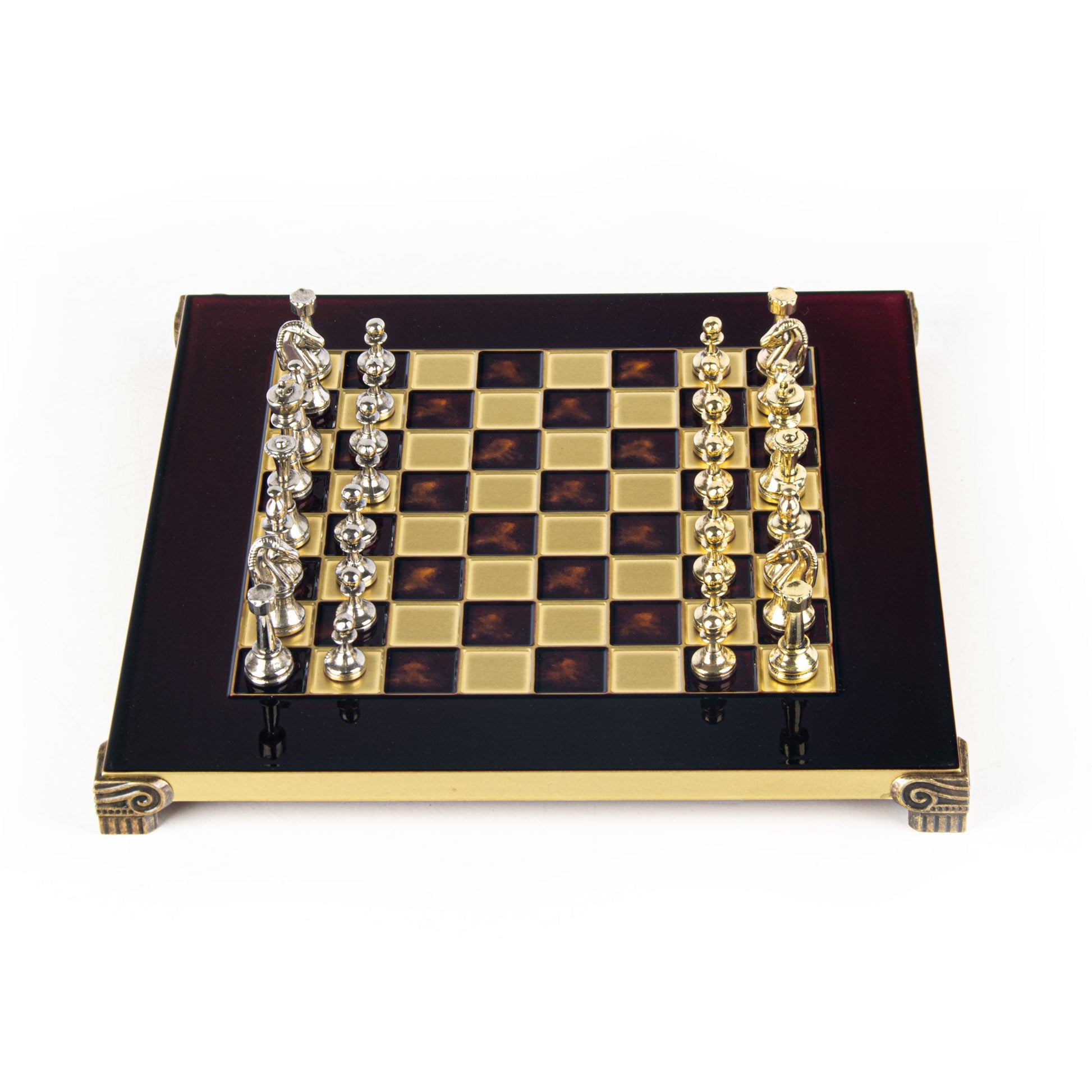 CLASSIC METAL STAUNTON CHESS SET with gold/silver chessmen and bronze chessboard 28 x 28cm (Small) - Premium Chess from MANOPOULOS Chess & Backgammon - Just €168! Shop now at MANOPOULOS Chess & Backgammon