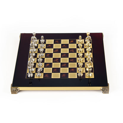 CLASSIC METAL STAUNTON CHESS SET with gold/silver chessmen and bronze chessboard 28 x 28cm (Small) - Premium Chess from MANOPOULOS Chess & Backgammon - Just €168! Shop now at MANOPOULOS Chess & Backgammon