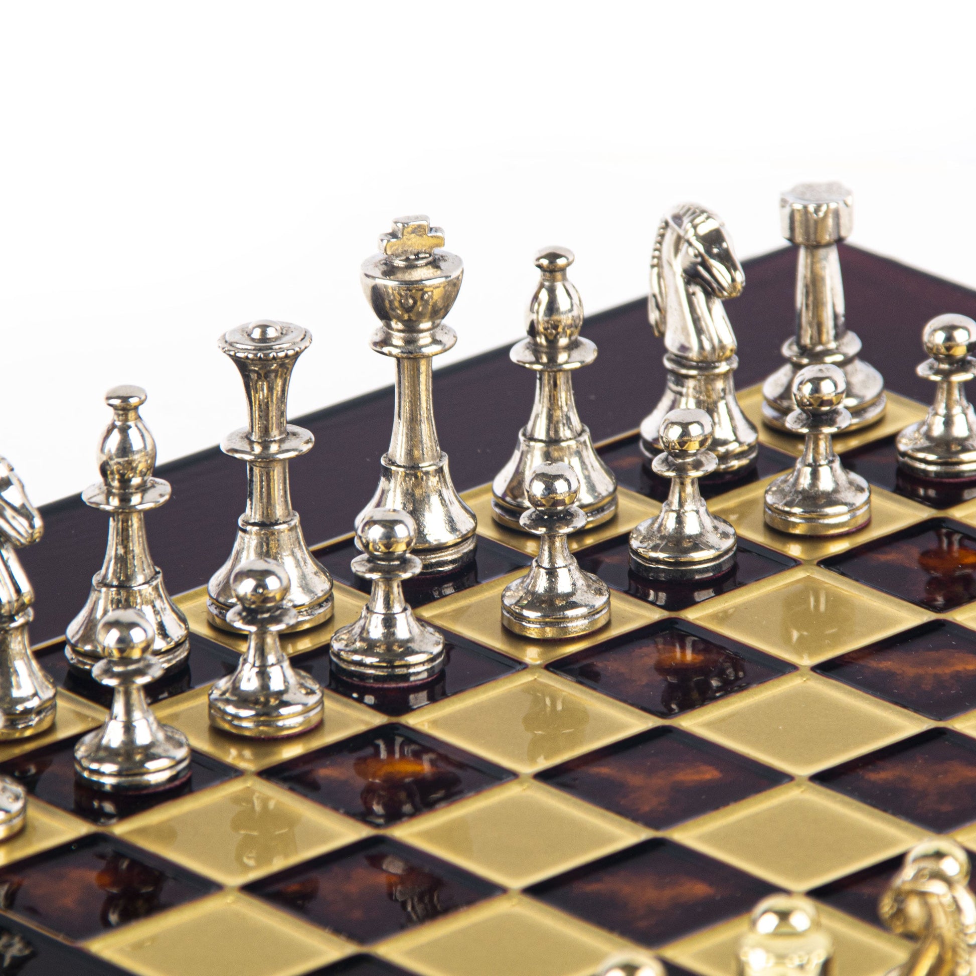 CLASSIC METAL STAUNTON CHESS SET with gold/silver chessmen and bronze chessboard 28 x 28cm (Small) - Premium Chess from MANOPOULOS Chess & Backgammon - Just €168! Shop now at MANOPOULOS Chess & Backgammon