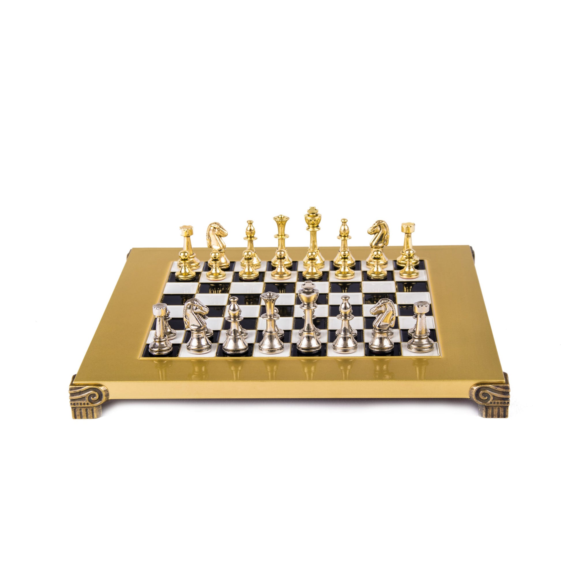 CLASSIC METAL STAUNTON CHESS SET with gold/silver chessmen and bronze chessboard 28 x 28cm (Small) - Premium Chess from MANOPOULOS Chess & Backgammon - Just €168! Shop now at MANOPOULOS Chess & Backgammon