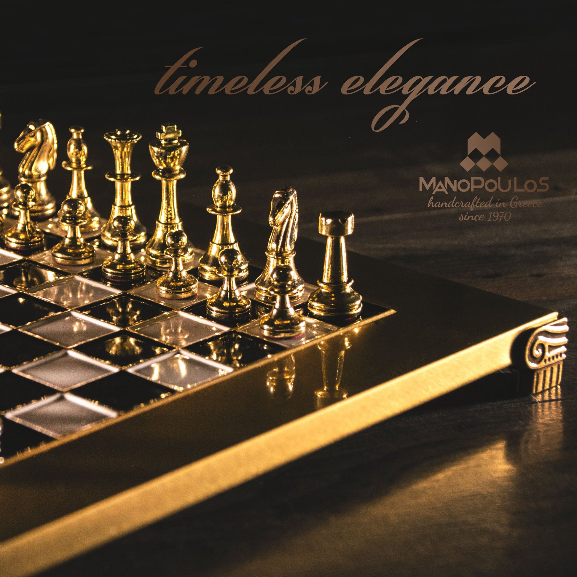 CLASSIC METAL STAUNTON CHESS SET with gold/silver chessmen and bronze chessboard 28 x 28cm (Small) - Premium Chess from MANOPOULOS Chess & Backgammon - Just €168! Shop now at MANOPOULOS Chess & Backgammon