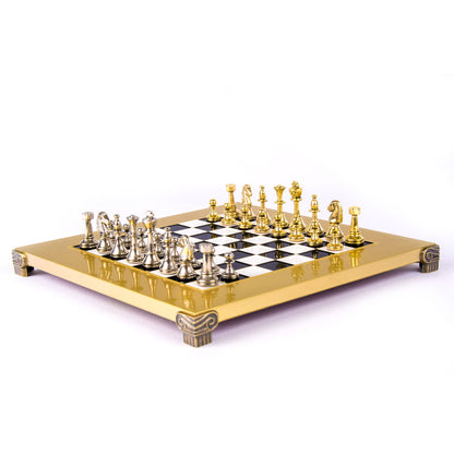 CLASSIC METAL STAUNTON CHESS SET with gold/silver chessmen and bronze chessboard 28 x 28cm (Small) - Premium Chess from MANOPOULOS Chess & Backgammon - Just €168! Shop now at MANOPOULOS Chess & Backgammon