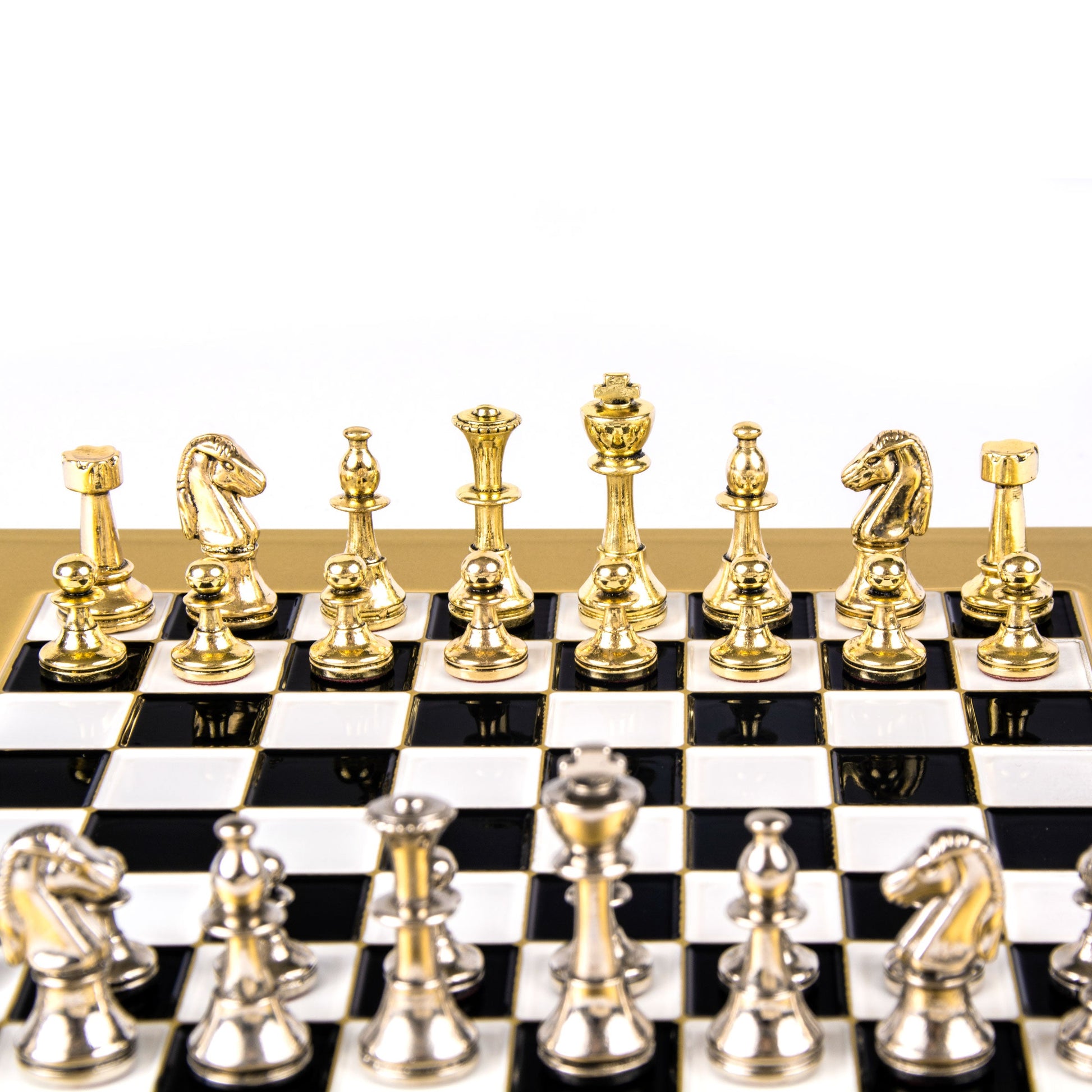 CLASSIC METAL STAUNTON CHESS SET with gold/silver chessmen and bronze chessboard 28 x 28cm (Small) - Premium Chess from MANOPOULOS Chess & Backgammon - Just €168! Shop now at MANOPOULOS Chess & Backgammon