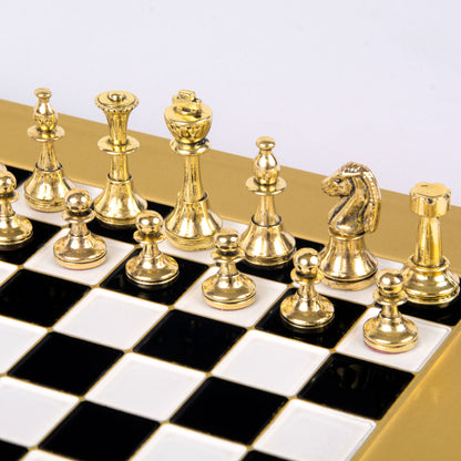 CLASSIC METAL STAUNTON CHESS SET with gold/silver chessmen and bronze chessboard 28 x 28cm (Small) - Premium Chess from MANOPOULOS Chess & Backgammon - Just €168! Shop now at MANOPOULOS Chess & Backgammon