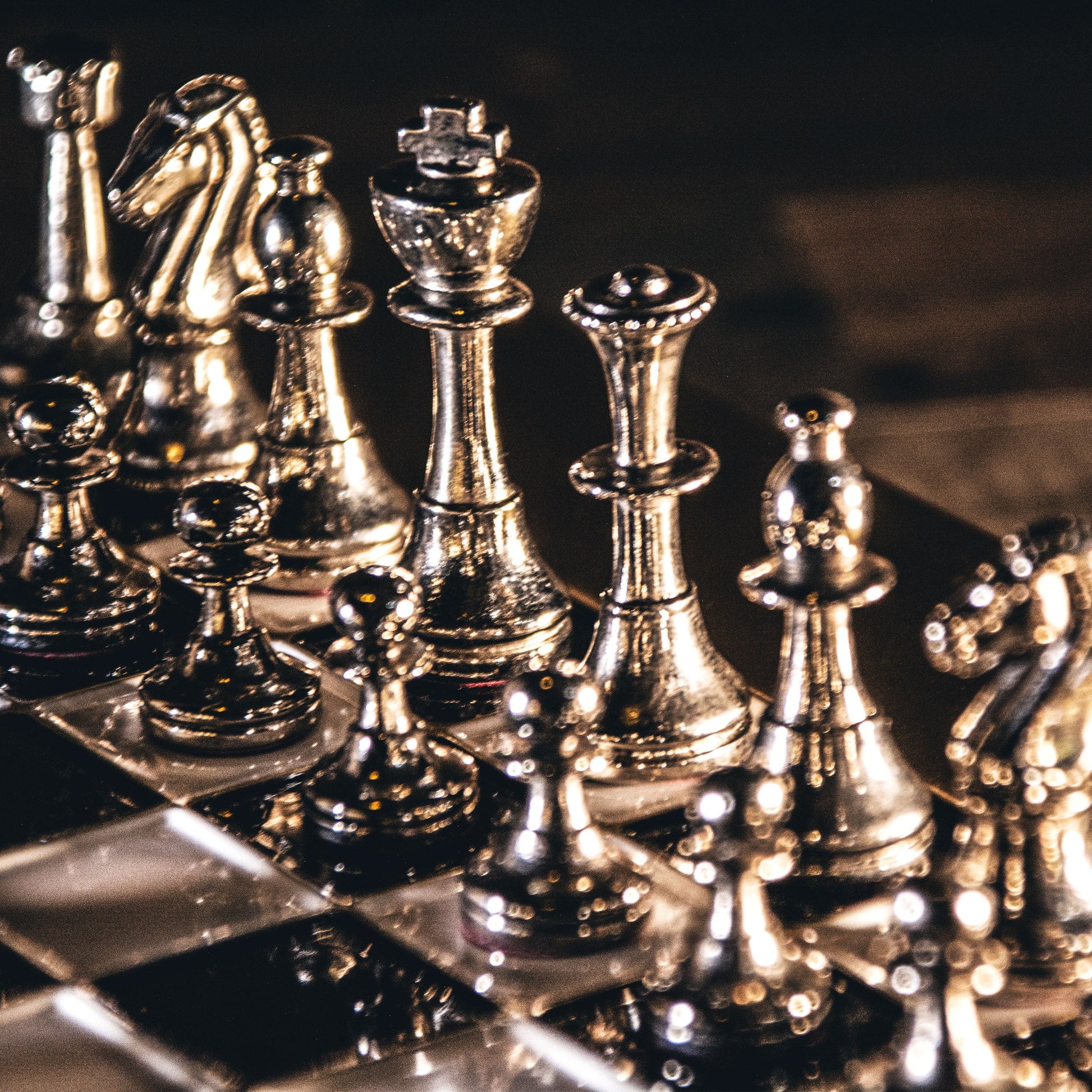 CLASSIC METAL STAUNTON CHESS SET with gold/silver chessmen and bronze chessboard 28 x 28cm (Small) - Premium Chess from MANOPOULOS Chess & Backgammon - Just €168! Shop now at MANOPOULOS Chess & Backgammon