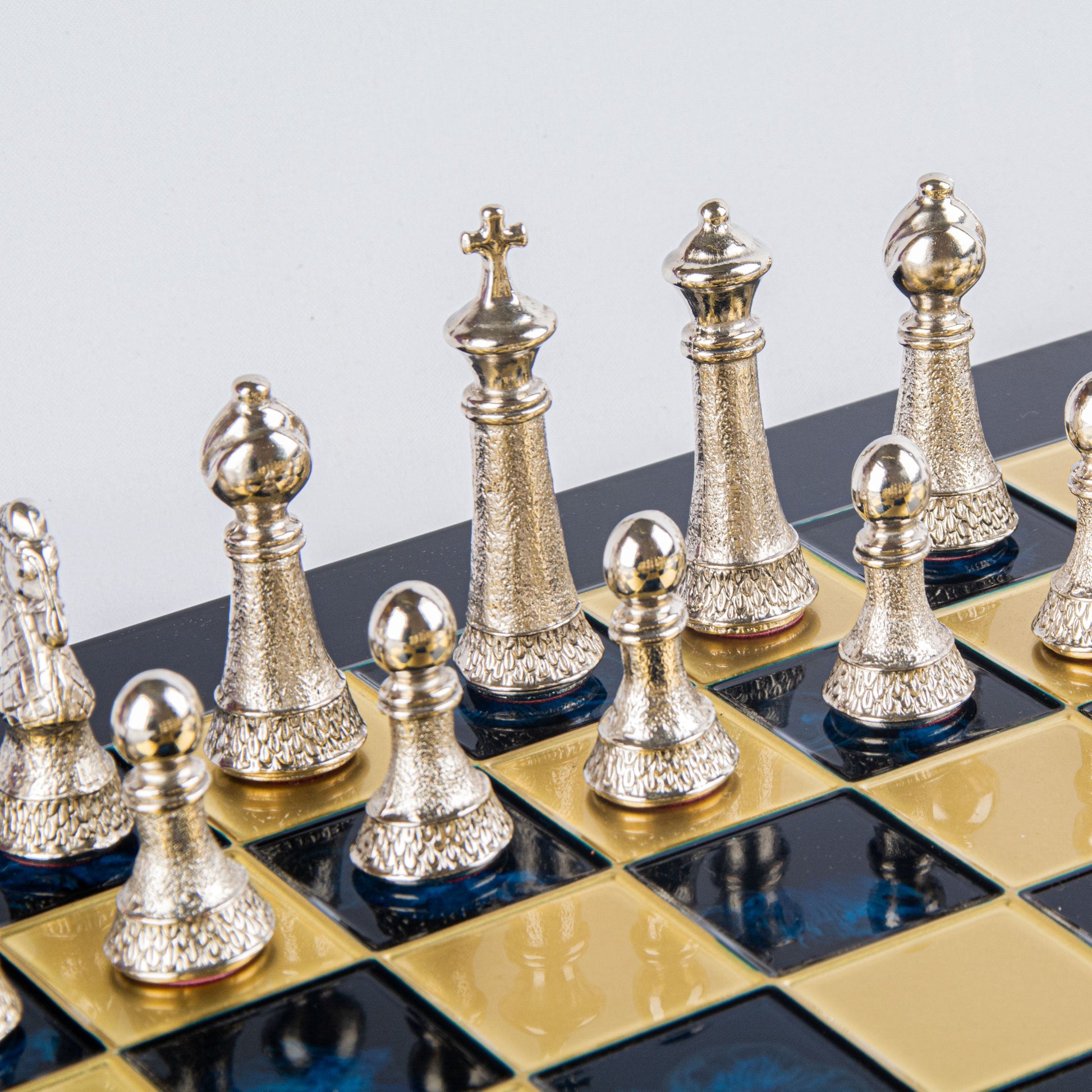 CLASSIC METAL STAUNTON CHESS SET with gold/silver chessmen and bronze chessboard 44 x 44cm (Large) - Premium Chess from MANOPOULOS Chess & Backgammon - Just €275! Shop now at MANOPOULOS Chess & Backgammon