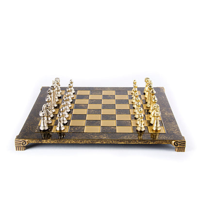 CLASSIC METAL STAUNTON CHESS SET with gold/silver chessmen and bronze chessboard 44 x 44cm (Large) - Premium Chess from MANOPOULOS Chess & Backgammon - Just €275! Shop now at MANOPOULOS Chess & Backgammon