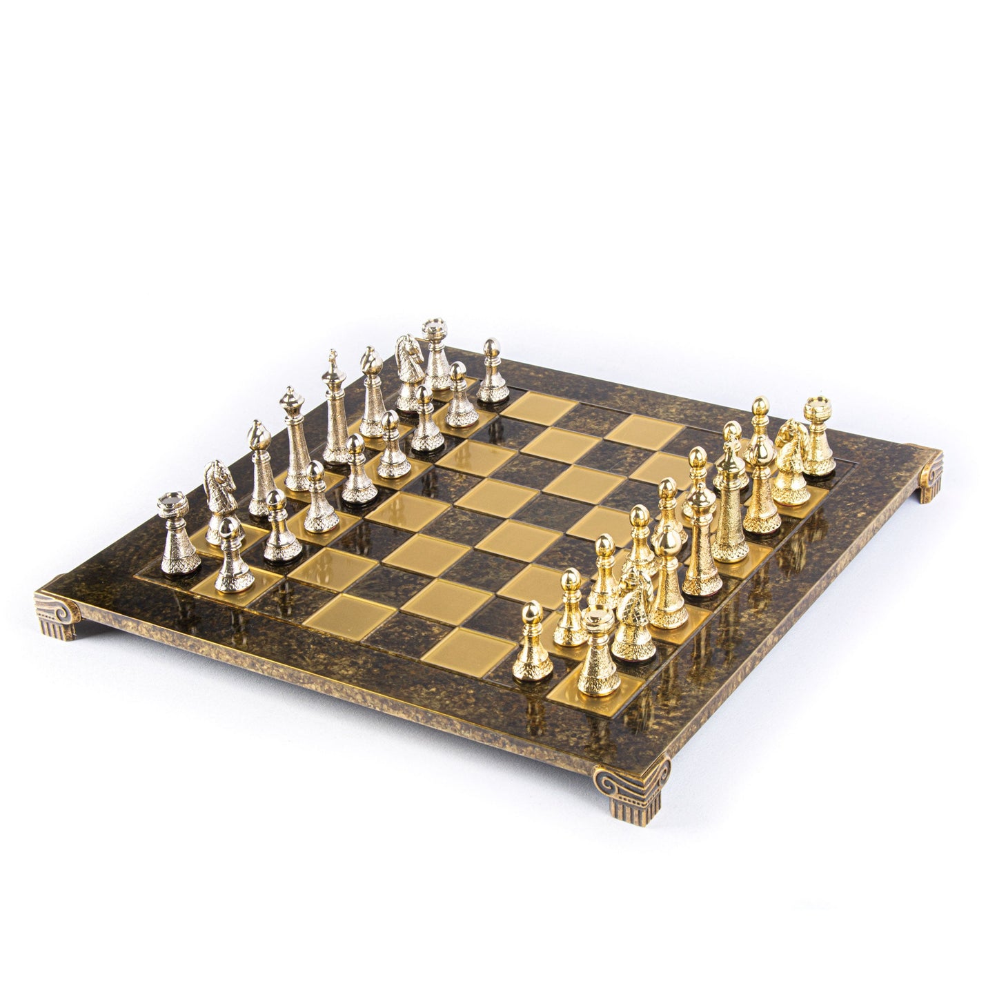 CLASSIC METAL STAUNTON CHESS SET with gold/silver chessmen and bronze chessboard 44 x 44cm (Large) - Premium Chess from MANOPOULOS Chess & Backgammon - Just €275! Shop now at MANOPOULOS Chess & Backgammon