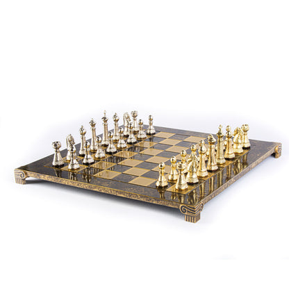 CLASSIC METAL STAUNTON CHESS SET with gold/silver chessmen and bronze chessboard 44 x 44cm (Large) - Premium Chess from MANOPOULOS Chess & Backgammon - Just €275! Shop now at MANOPOULOS Chess & Backgammon