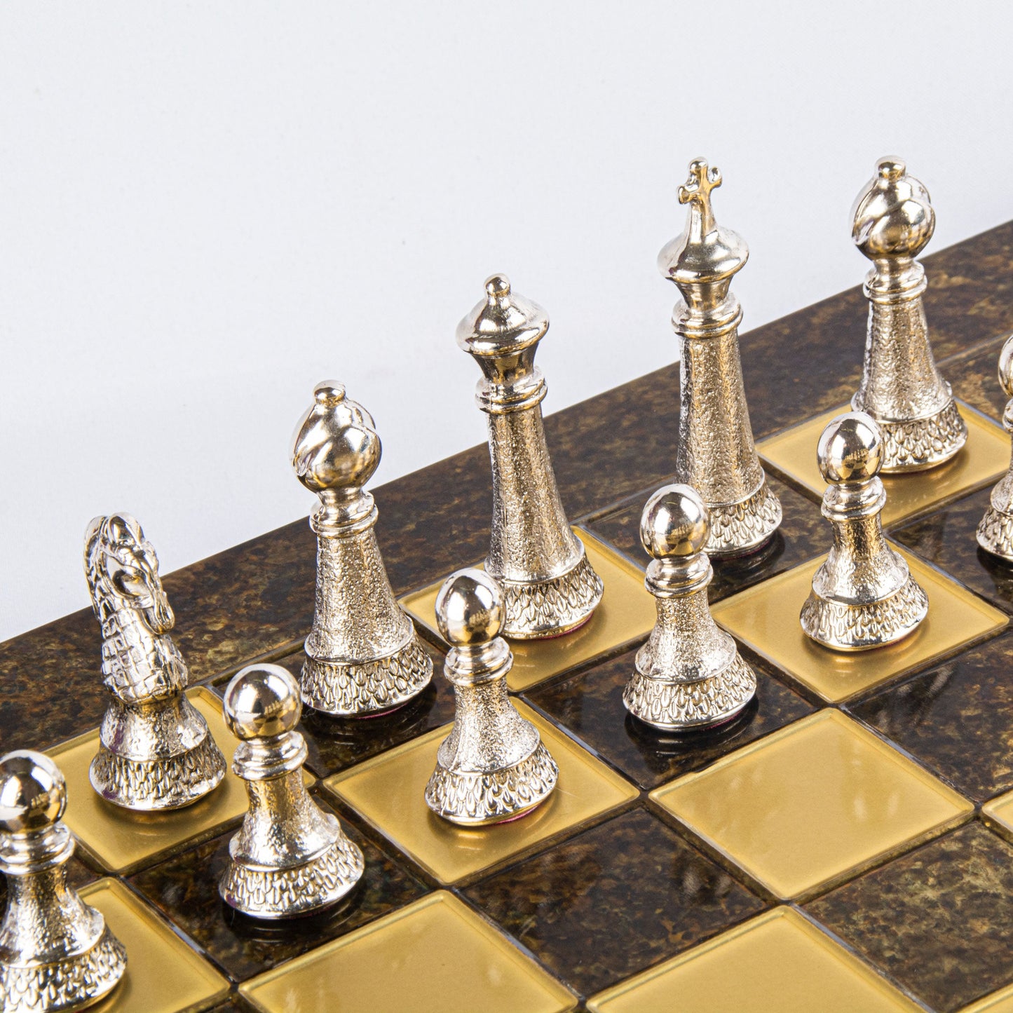 CLASSIC METAL STAUNTON CHESS SET with gold/silver chessmen and bronze chessboard 44 x 44cm (Large) - Premium Chess from MANOPOULOS Chess & Backgammon - Just €275! Shop now at MANOPOULOS Chess & Backgammon