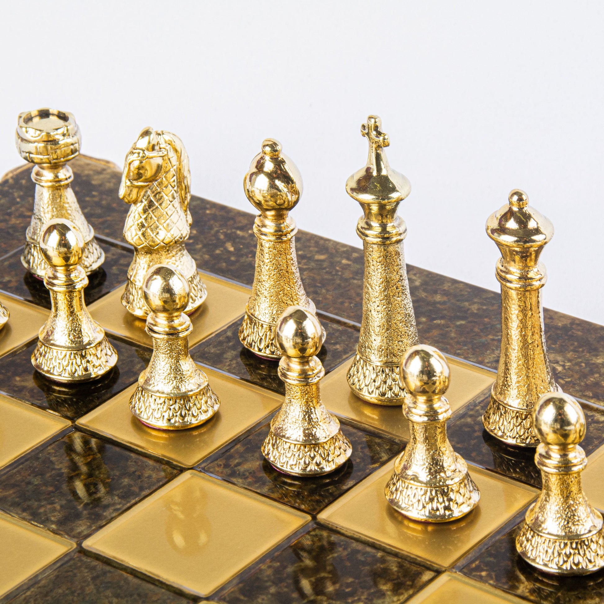 CLASSIC METAL STAUNTON CHESS SET with gold/silver chessmen and bronze chessboard 44 x 44cm (Large) - Premium Chess from MANOPOULOS Chess & Backgammon - Just €275! Shop now at MANOPOULOS Chess & Backgammon