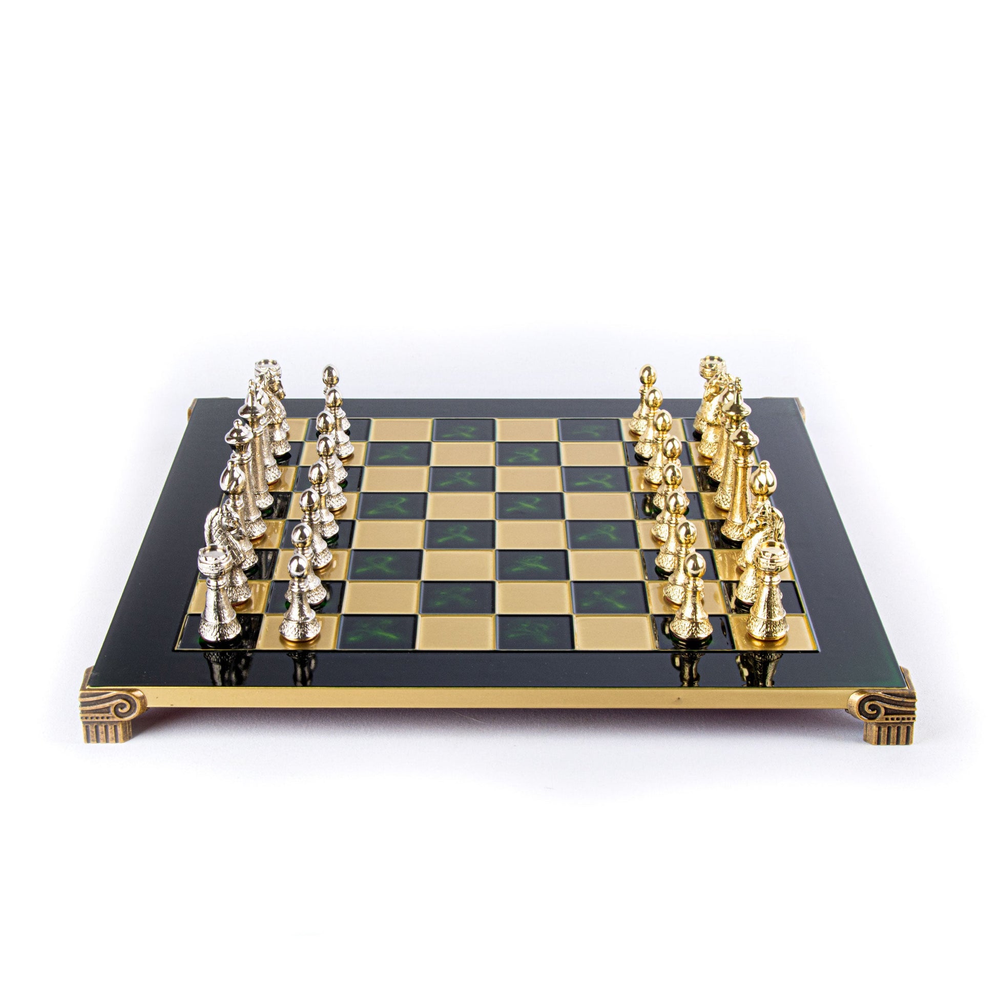 CLASSIC METAL STAUNTON CHESS SET with gold/silver chessmen and bronze chessboard 44 x 44cm (Large) - Premium Chess from MANOPOULOS Chess & Backgammon - Just €275! Shop now at MANOPOULOS Chess & Backgammon