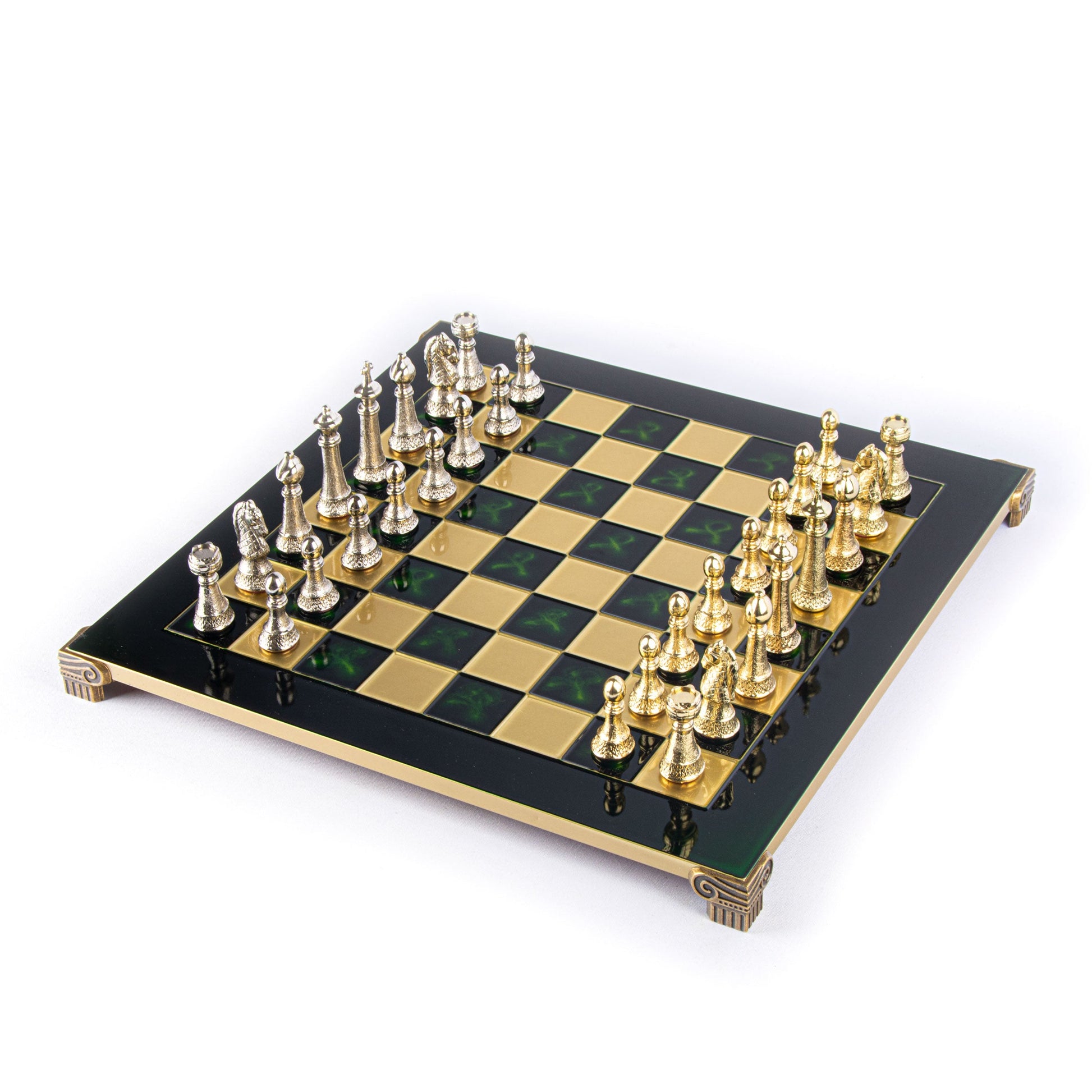 CLASSIC METAL STAUNTON CHESS SET with gold/silver chessmen and bronze chessboard 44 x 44cm (Large) - Premium Chess from MANOPOULOS Chess & Backgammon - Just €275! Shop now at MANOPOULOS Chess & Backgammon