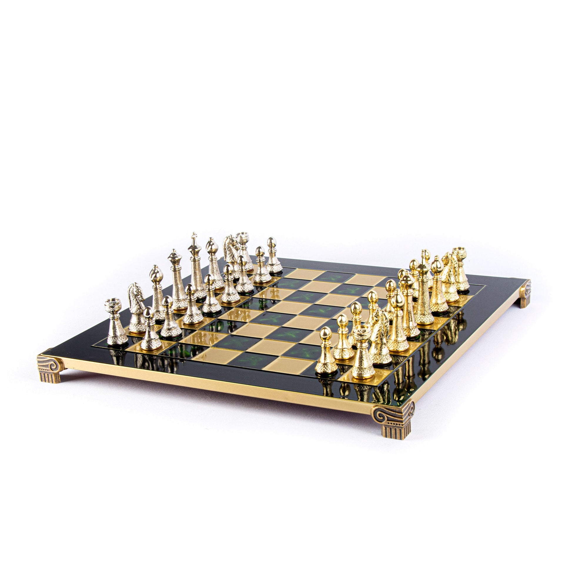 CLASSIC METAL STAUNTON CHESS SET with gold/silver chessmen and bronze chessboard 44 x 44cm (Large) - Premium Chess from MANOPOULOS Chess & Backgammon - Just €275! Shop now at MANOPOULOS Chess & Backgammon