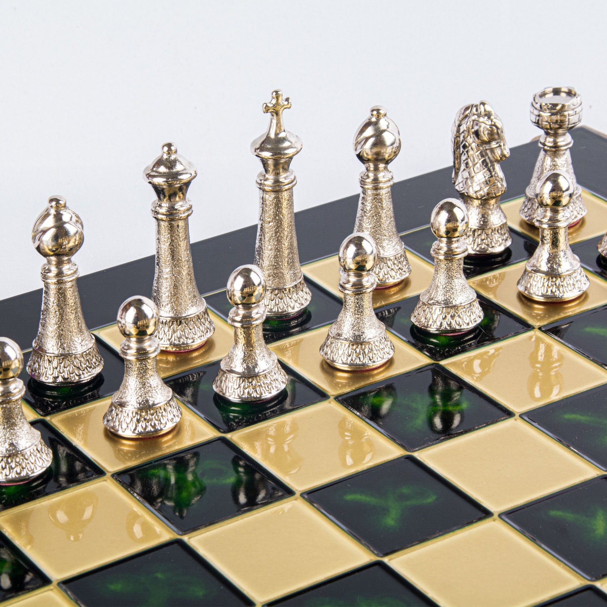 CLASSIC METAL STAUNTON CHESS SET with gold/silver chessmen and bronze chessboard 44 x 44cm (Large) - Premium Chess from MANOPOULOS Chess & Backgammon - Just €275! Shop now at MANOPOULOS Chess & Backgammon