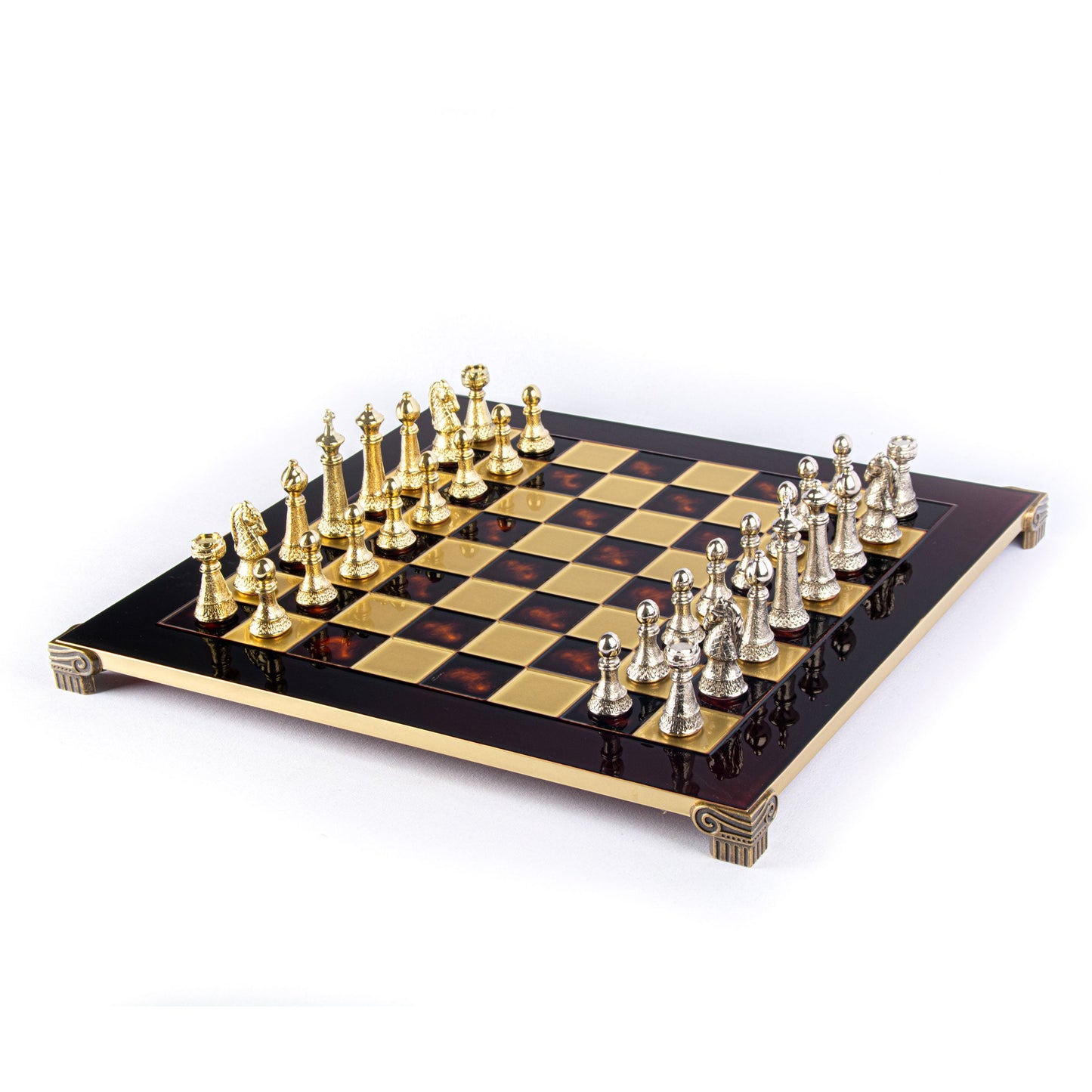 CLASSIC METAL STAUNTON CHESS SET with gold/silver chessmen and bronze chessboard 44 x 44cm (Large) - Premium Chess from MANOPOULOS Chess & Backgammon - Just €275! Shop now at MANOPOULOS Chess & Backgammon