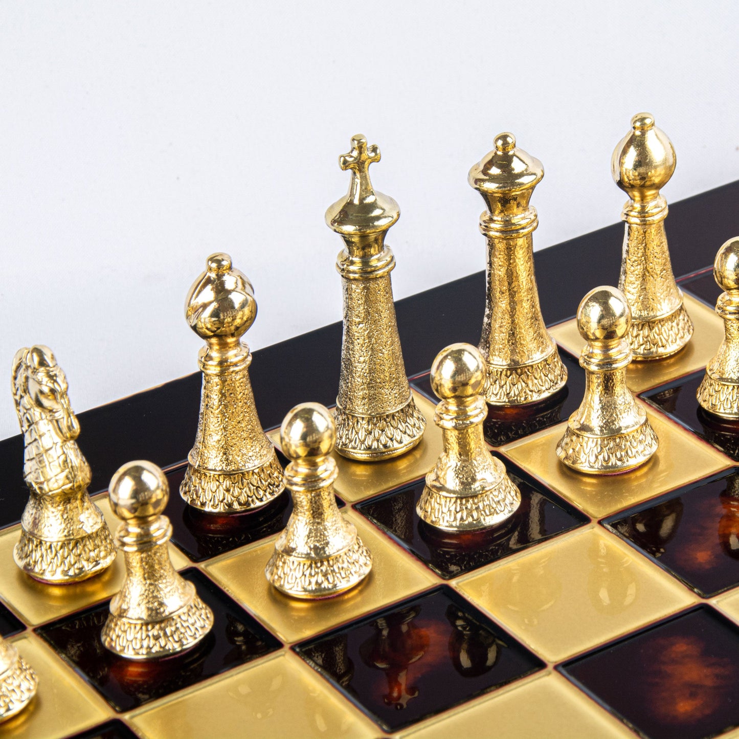 CLASSIC METAL STAUNTON CHESS SET with gold/silver chessmen and bronze chessboard 44 x 44cm (Large) - Premium Chess from MANOPOULOS Chess & Backgammon - Just €275! Shop now at MANOPOULOS Chess & Backgammon