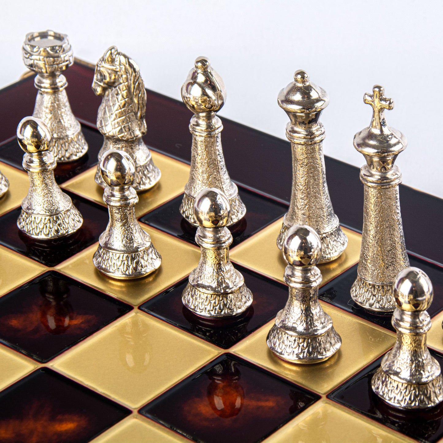 CLASSIC METAL STAUNTON CHESS SET with gold/silver chessmen and bronze chessboard 44 x 44cm (Large) - Premium Chess from MANOPOULOS Chess & Backgammon - Just €275! Shop now at MANOPOULOS Chess & Backgammon